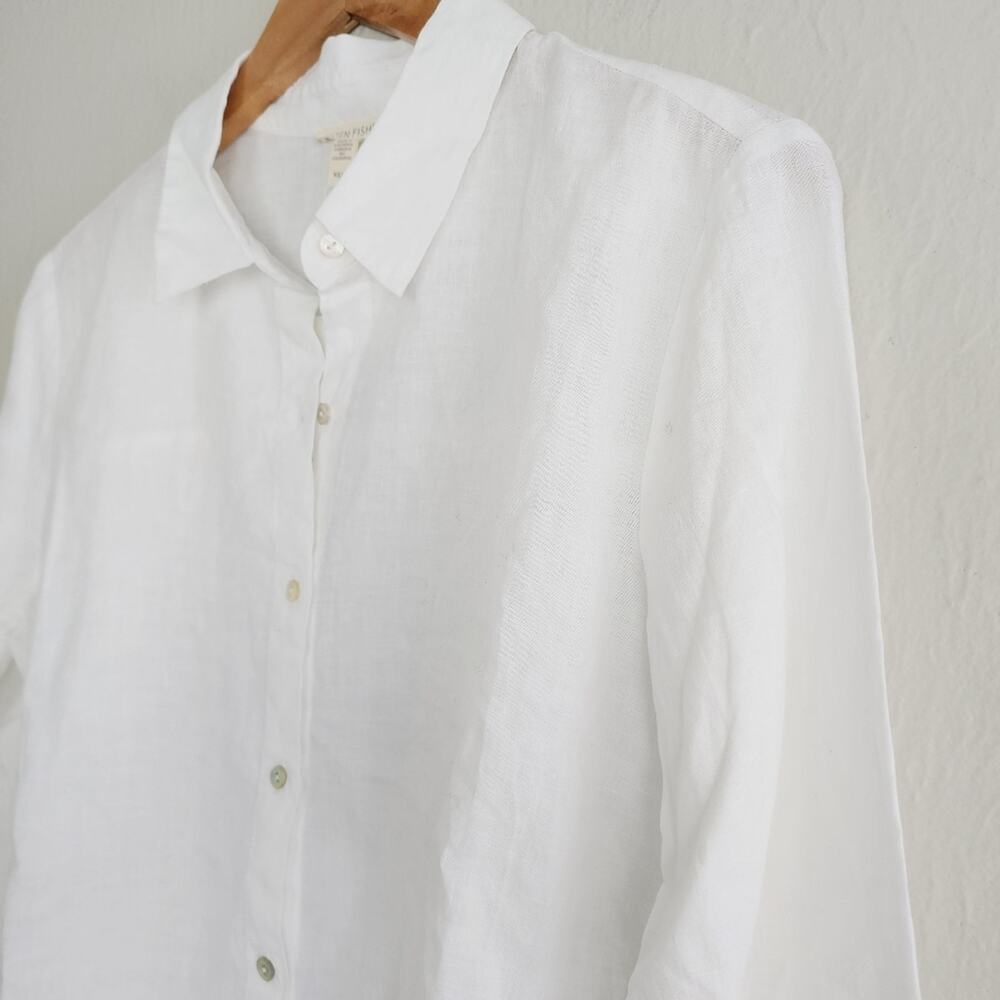 NWT Eileen Fisher White Organic Cotton Poplin Classic Collar Button Down - XS - Picture 6 of 13